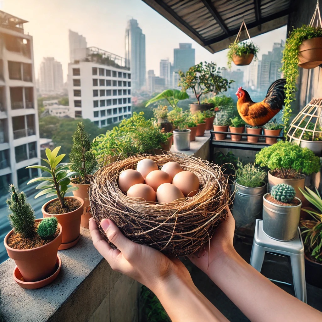 Harvesting fresh layed chicken eggs 